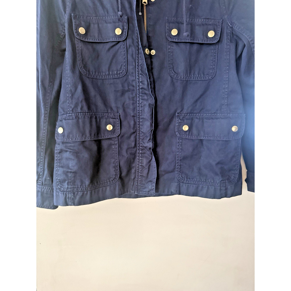 J Crew Unisex Hooded Zip Jacket Military Field Cargo Jacket Sz Med Navy Blue EUC - Picture 3 of 8